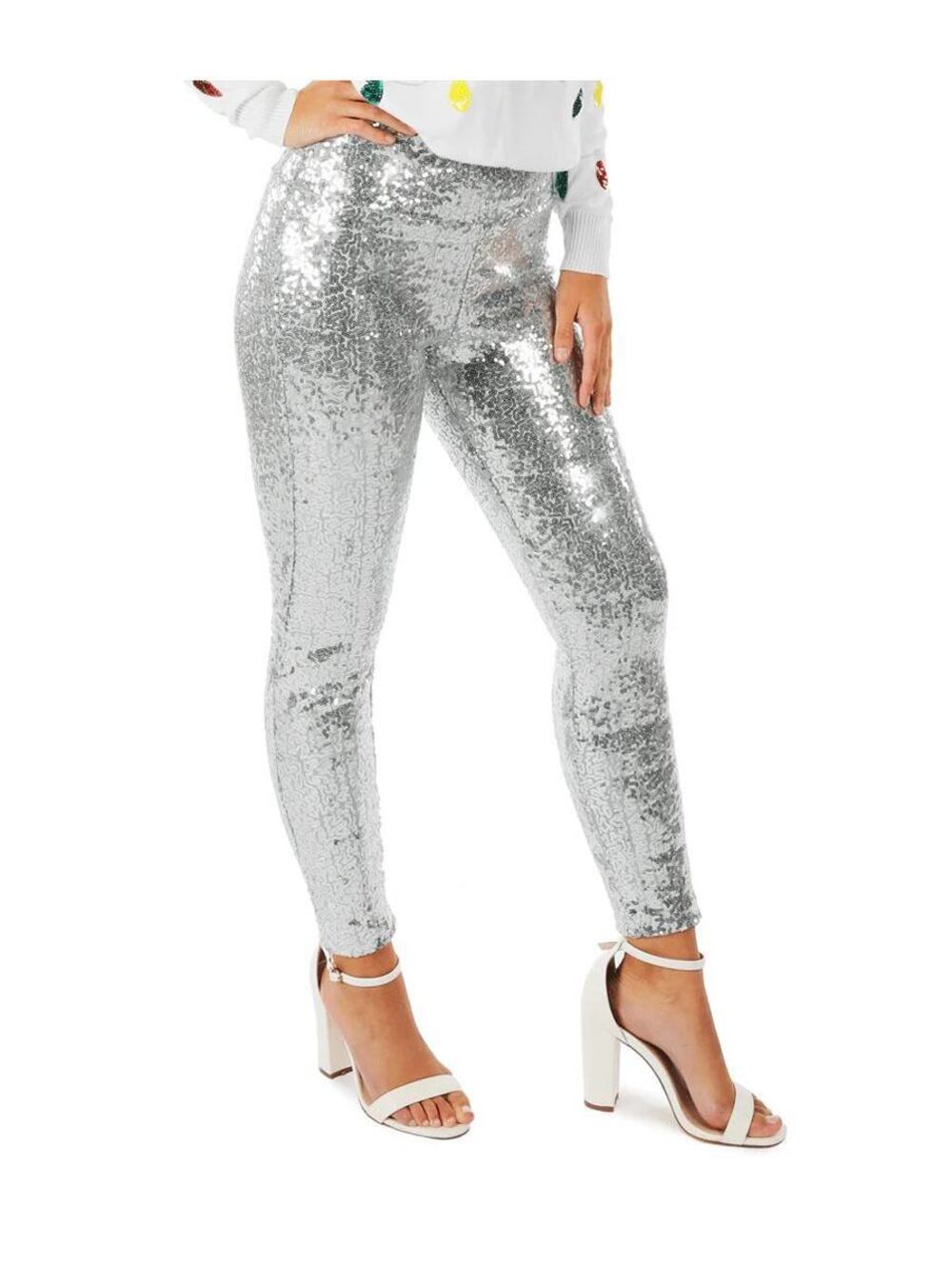 NWT Tipsy Elves Silver Sequin High Waisted Leggings Size Large - Picture 3 of 7